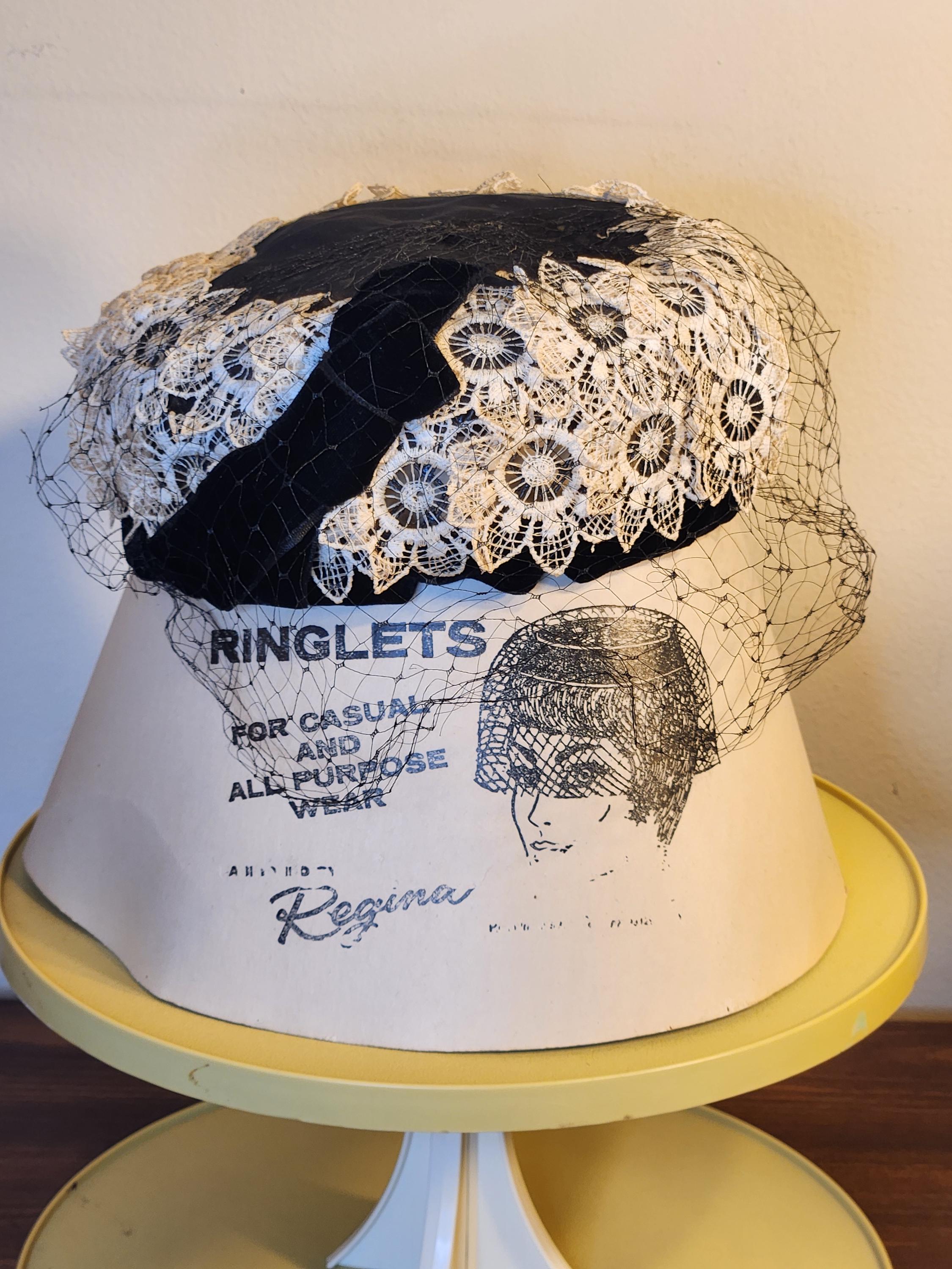 Vintage Pillbox Hat: Black & White Lace Veil, Union Made - Etsy