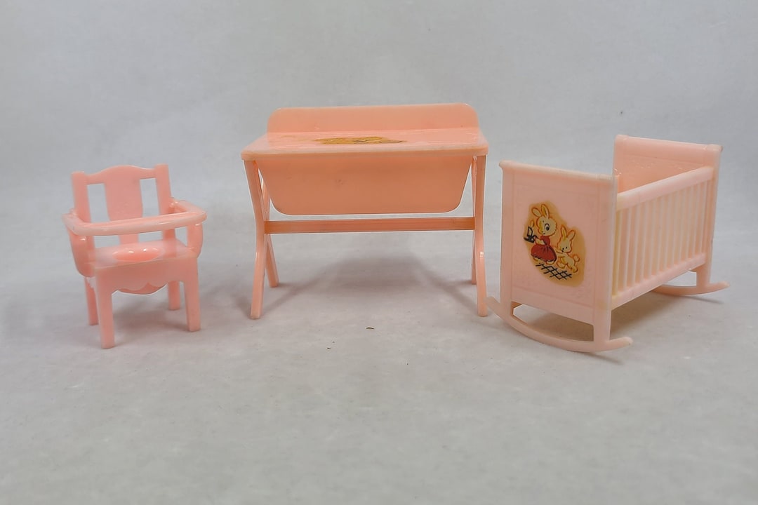 Vintage Renewal Pink Miniature Dollhouse Baby Furniture Three Piece Set
