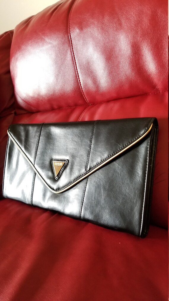 Black Guess Clutch Bag With Goldtone Trim - image 7