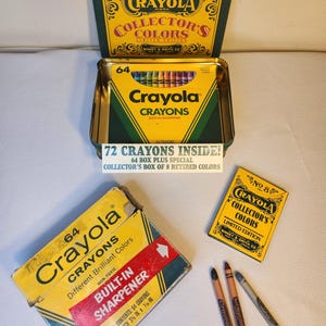 Lot Crayola Crayons Collectors Colors Tin 64 Pack Unused 64 Pack Used