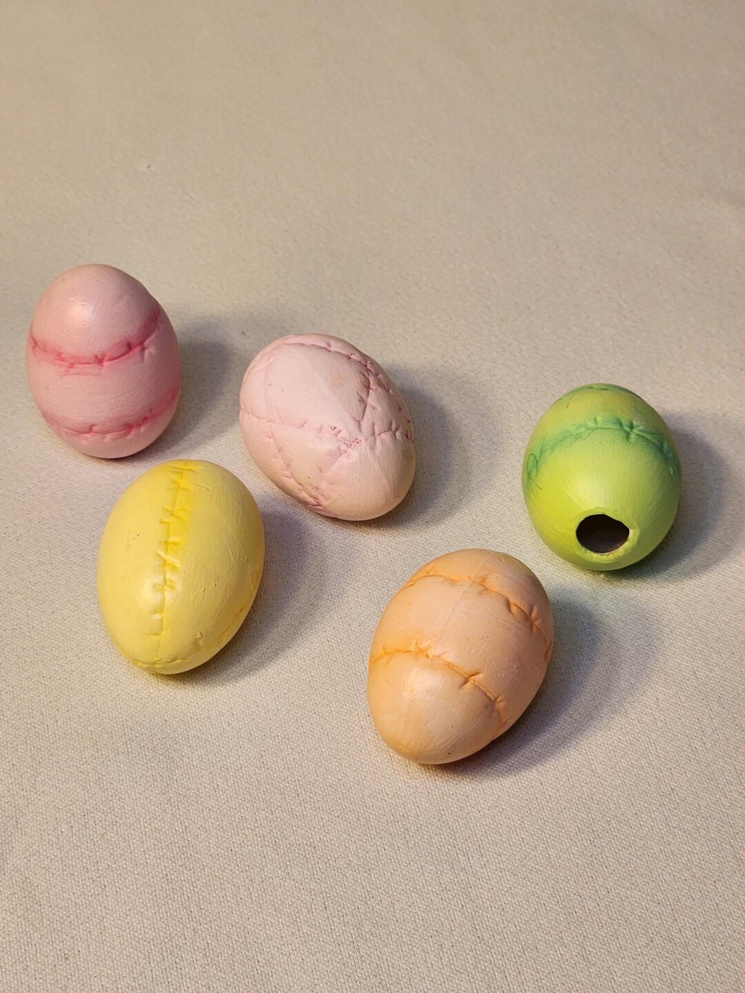 Five Vintage Hand Painted Ceramic Quilted Easter Eggs Pastel Colors