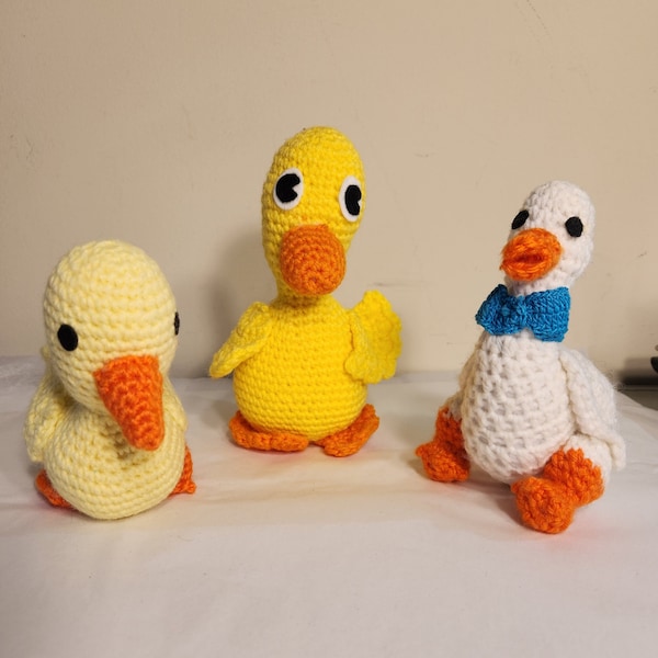 Three Vintage Crochet Ducks Spring Easter Decorations