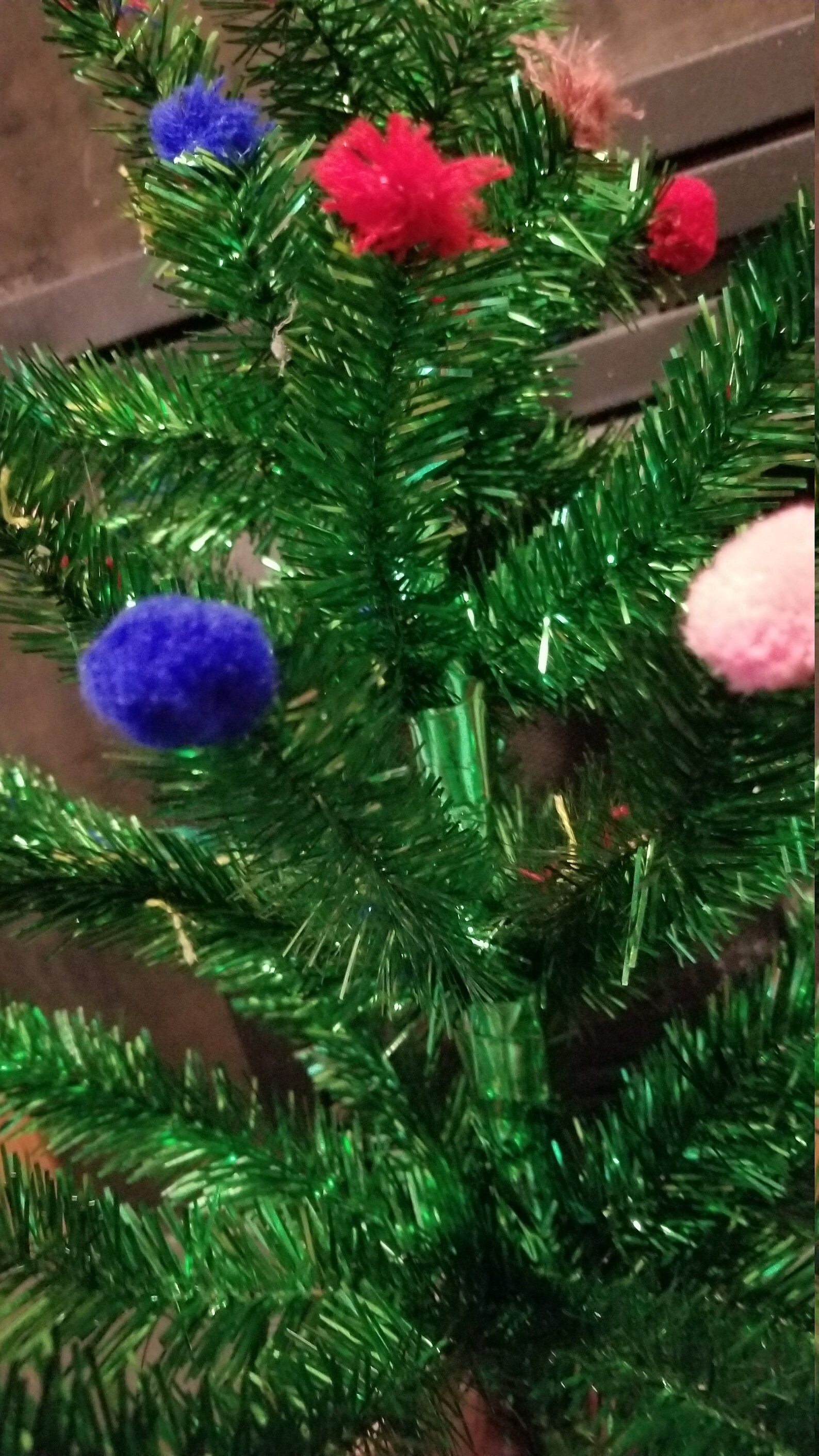 25 Green Tabletop Tinsel Tree With Colorful Pom Poms Etsy