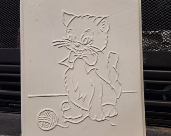 Awesome Vintage You Paint Ceramic Bisque Cat Wall Plaque Picture Diy Ceramic