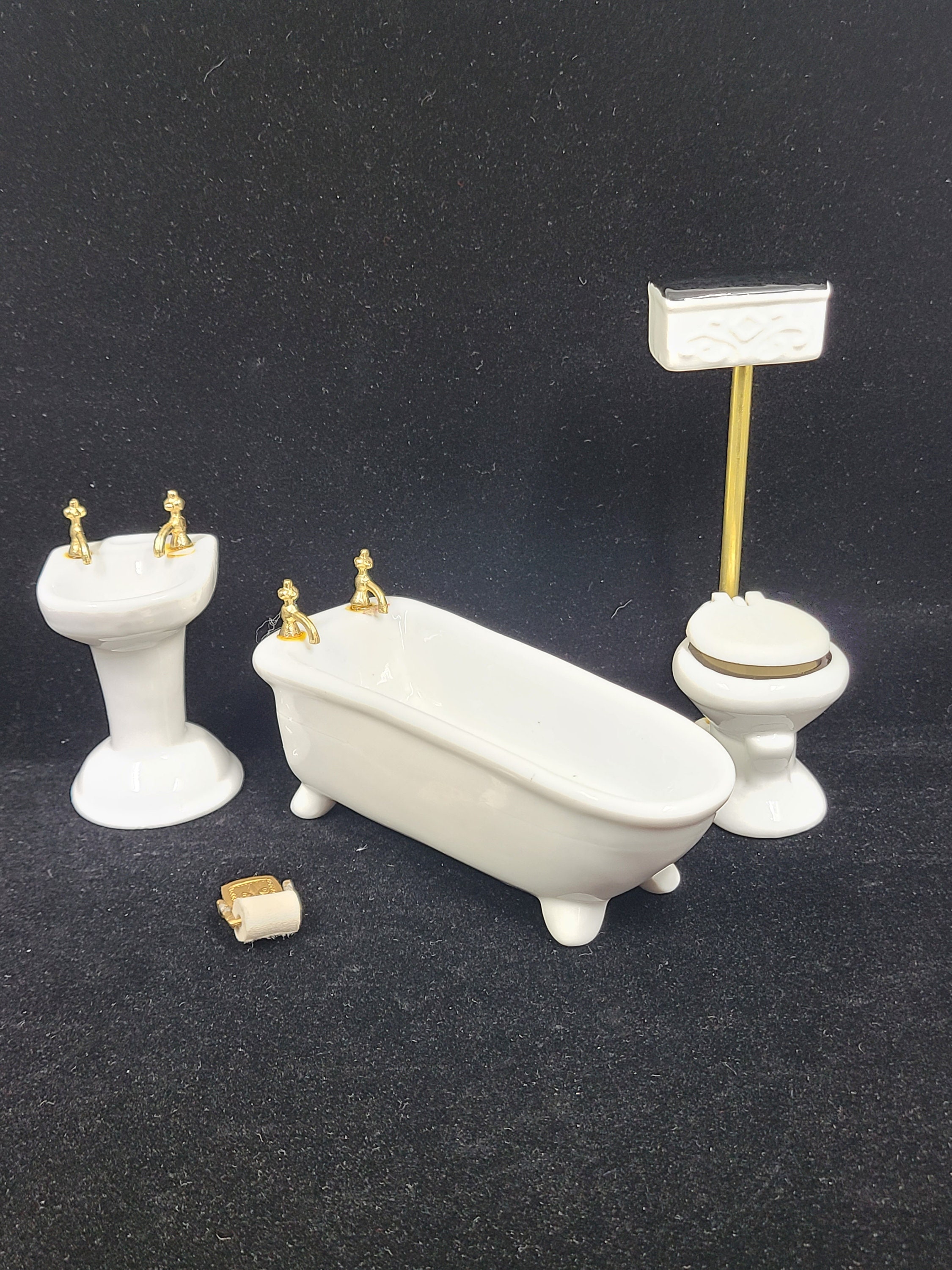 1/24 Miniatur Badezimmer Keramik Badewanne Toilette Puppenhaus Zubehör Weiß 