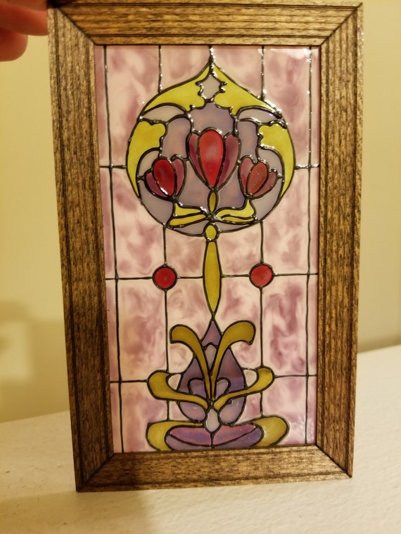 Blue Iris Dollhouse Miniature Victorian Style Stained Glass Window film