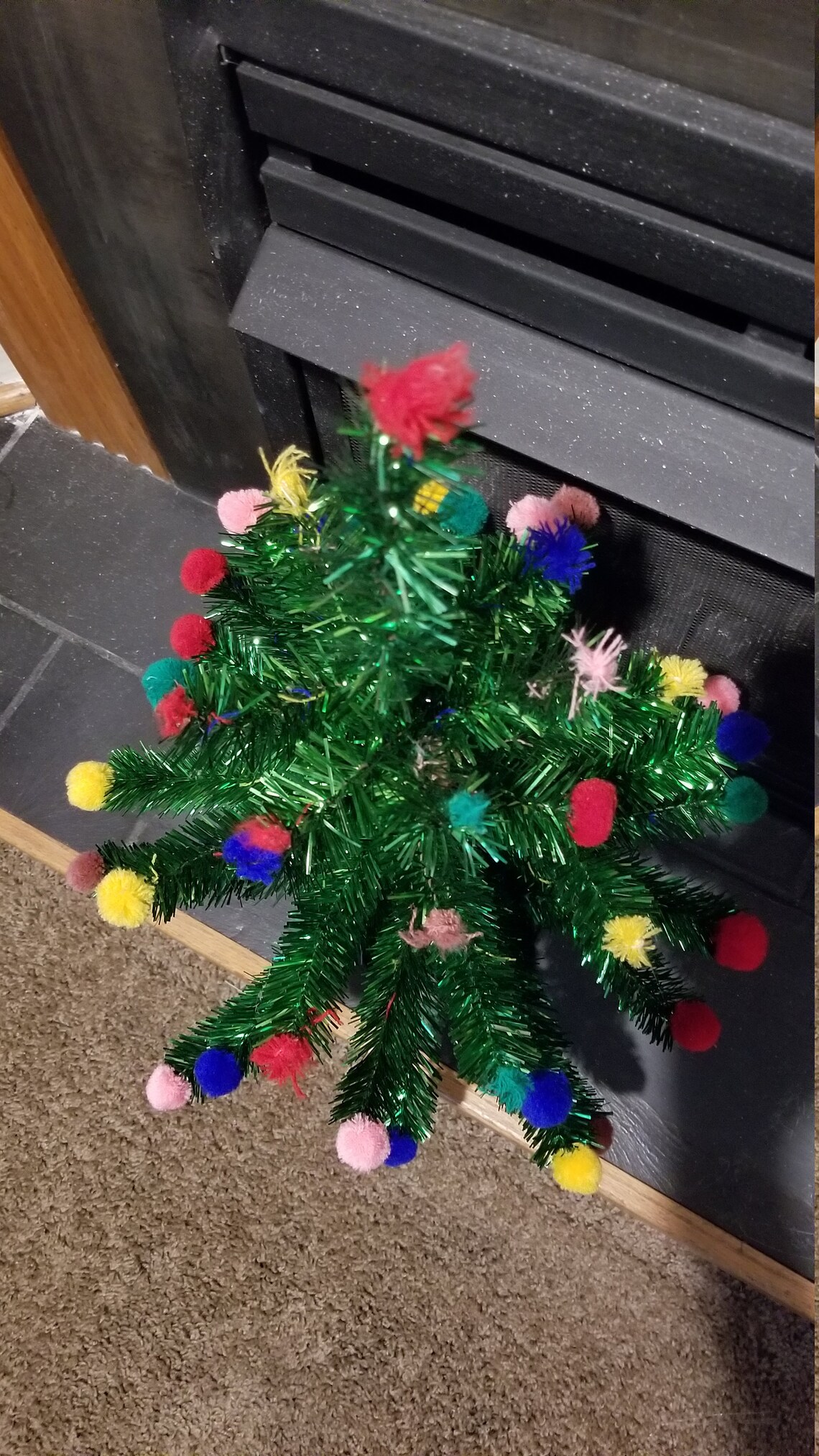 25 Green Tabletop Tinsel Tree With Colorful Pom Poms Etsy