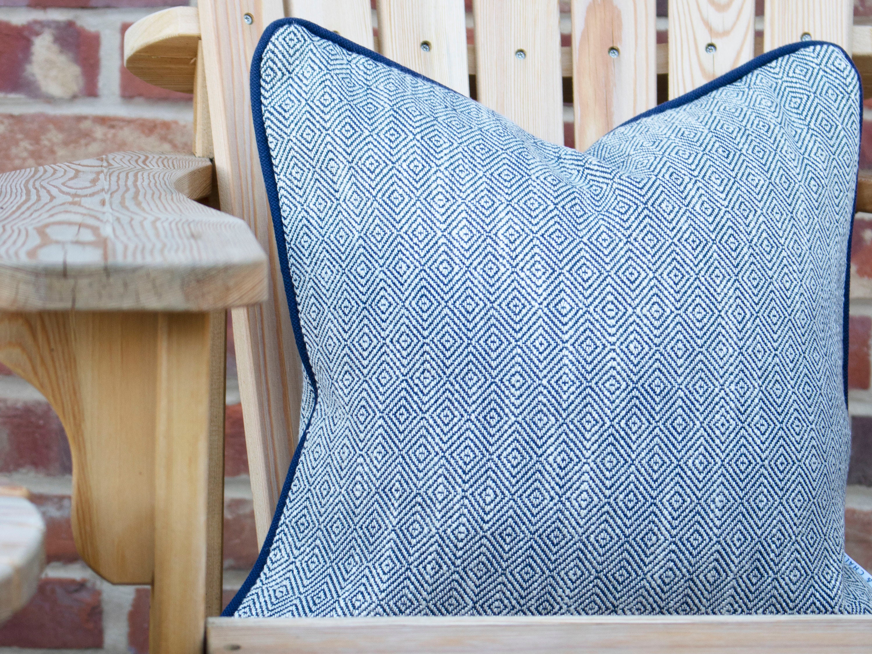 Albury Diamond Feather Cushion Navy Geometric Feather Cushion Etsy UK