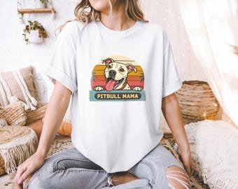 Koszulka Pitbull Mama: Koszulka Retro Sunset Dog Mom