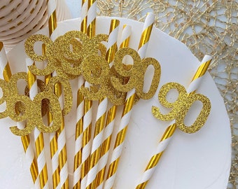90th birthday party straws / 90th birthday decorations / 90th birthday for mom / 90th birthday for dad / 90th party ideas