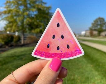 watermelon sticker / pink watermelon slice / waterproof holographic vinyl / summer stickers / food stickers / trendy stickers / cute sticker