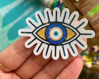 Mediterranean evil eye sticker / Turkish eye stickers / protection stickers / holographic blue evil eye sticker / blue eye stickers