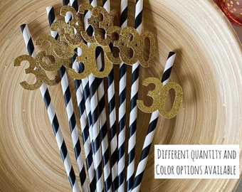 Paper Straws / Party Straws / 30th Birthday / 30th Birthday Decorations / Black And Gold Birthday / Black And Gold Decorations / 30th Party