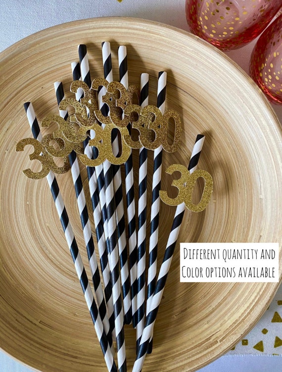Paper Straws / Party Straws / 30th Birthday / 30th Birthday Decorations / Black And Gold Birthday / Black And Gold Decorations / 30th Party
