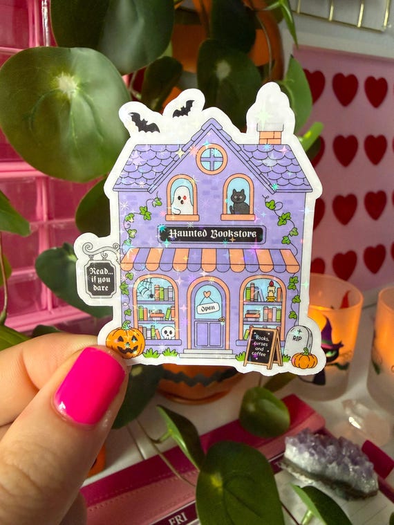 bookstore Halloween sticker / holographic / cute spooky bookish girlie stickers / bookish spooky season stickers / Halloween bookish sticker