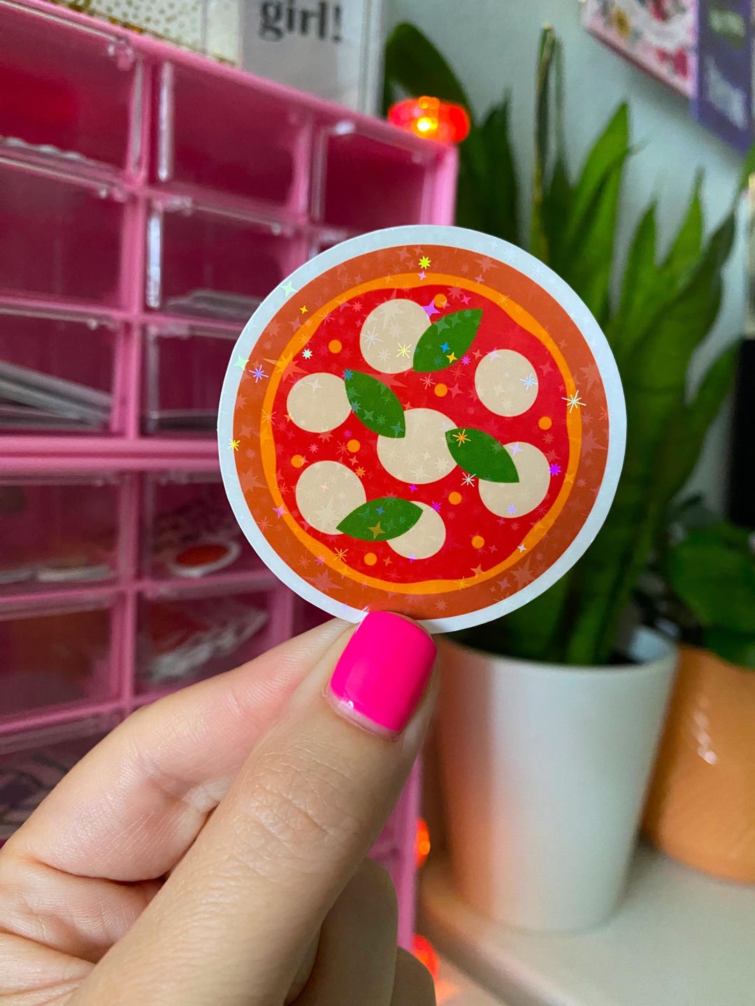 Margherita Pizza Sticker / Holographic / Cute Food Stickers / Foodie ...