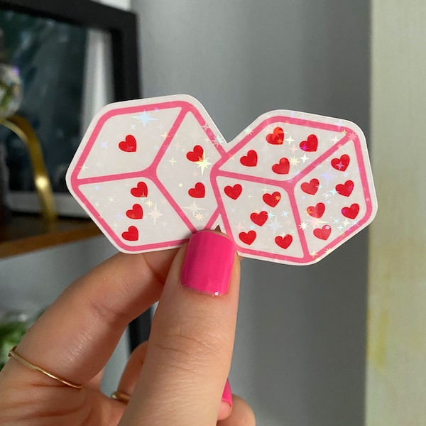 heart dice sticker / holographic vinyl / trendy stickers / Valentine’s Day stickers / love stickers / y2k stickers / dice stickers