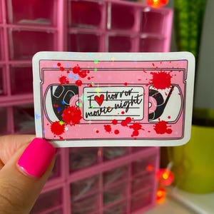 I love horror movie night sticker / holographic vinyl / horror movies stickers / spooky season stickers / stickers for horror lovers