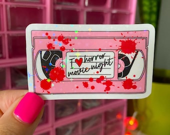I love horror movie night sticker / holographic vinyl / horror movies stickers / spooky season stickers / stickers for horror lovers
