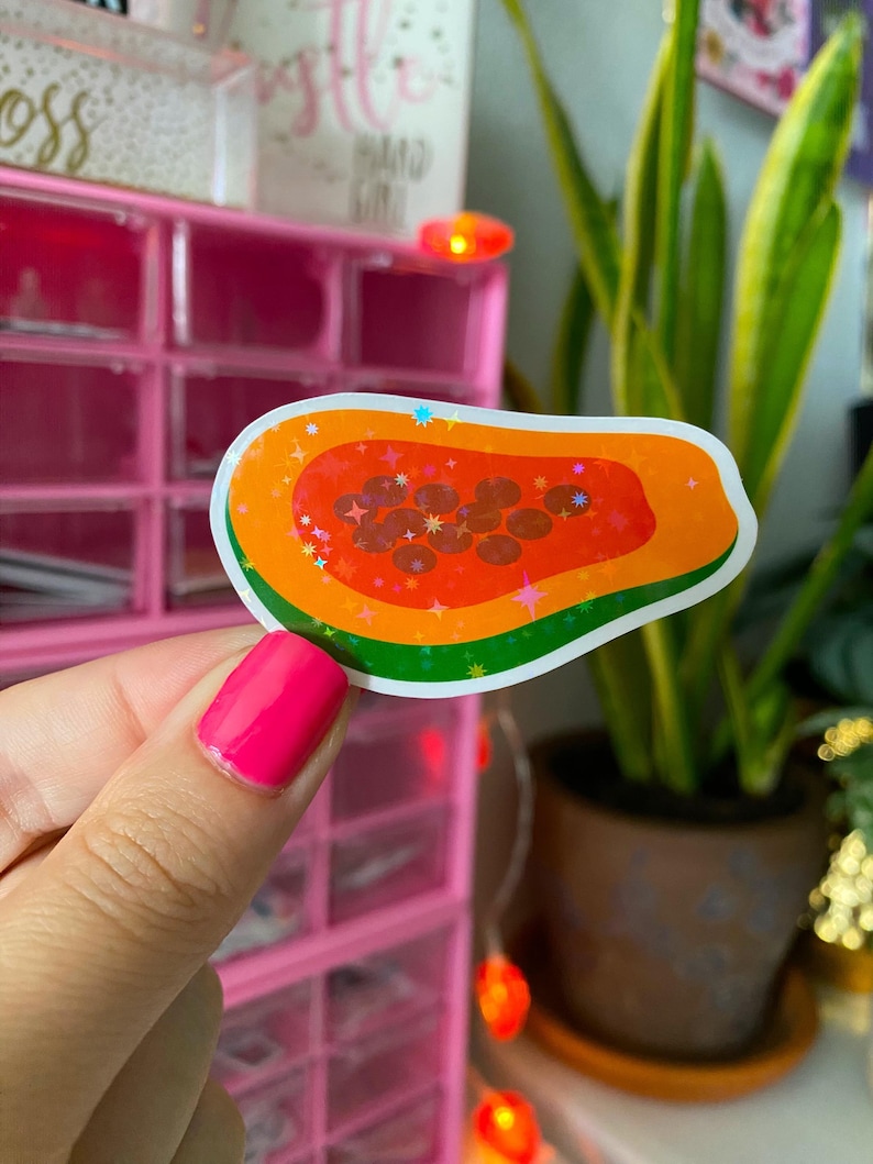 Papaya Tree Sticker Papaya Sticker / Cute Papaya Fruit Sticker / Holographic / Cute Summer ...