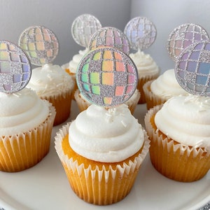 disco ball cupcake toppers (12) / disco party decorations / disco cowgirl bachelorette / disco bachelorette decorations / disco ball decor