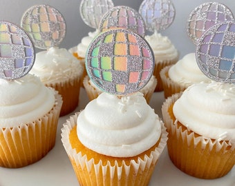 disco ball cupcake toppers (12) / disco party decorations / disco cowgirl bachelorette / disco bachelorette decorations / disco ball decor