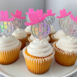 disco ball cupcake toppers (12) / man I feel like I’m one / disco party decorations / disco cowgirl bachelorette party decorations