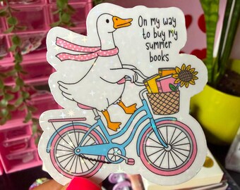 summer bookish silly goose sticker / holographic / bookish summer girlie stickers / cute trendy bookish summer sticker / bookstore stickers