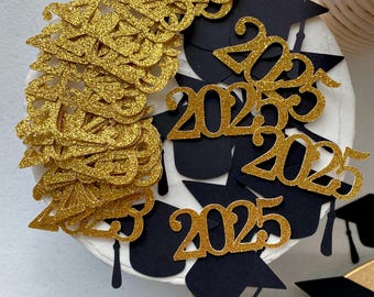 Abschluss-Konfetti 2025 – 15 G, Schwarz-gold-silber, Glitzernd, Für Tischdekoration & Party