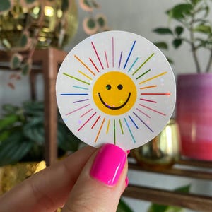 smiley face sun sticker / happy sun sticker / cute rainbow sun sticker / positivity stickers / upbeat feel good stickers