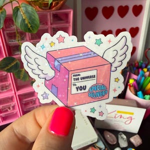 the universe special delivery sticker / holographic / cute lucky girl stickers / manifestation stickers / lucky feel good vibes stickers