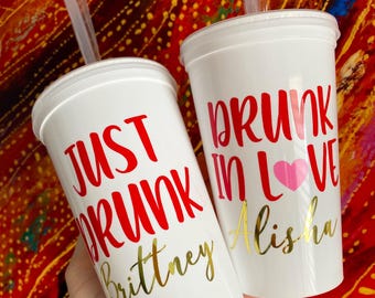 drunk in love / 22oz stadium cups / custom name / drunk in love bachelorette party favors / drunk in love just drunk bachelorette ideas