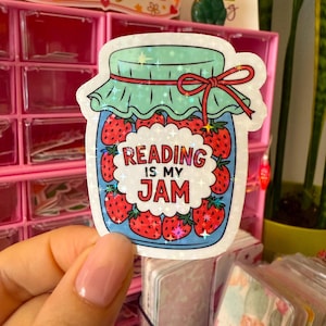 reading is my jam sticker / holographic / cute bookish stickers / bookclub stickers / bookish girlie stickers / stickers for readers