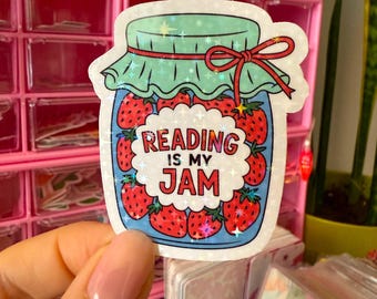 reading is my jam sticker / holographic / cute bookish stickers / bookclub stickers / bookish girlie stickers / stickers for readers