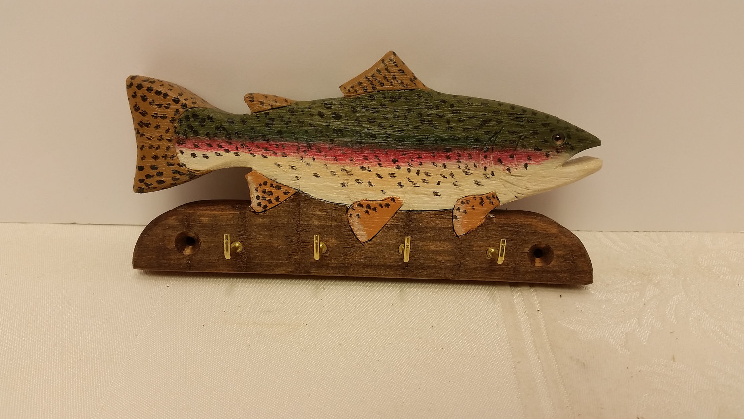 Hand Carved Rainbow Trout Key Rack With 4 Hooks - Etsy