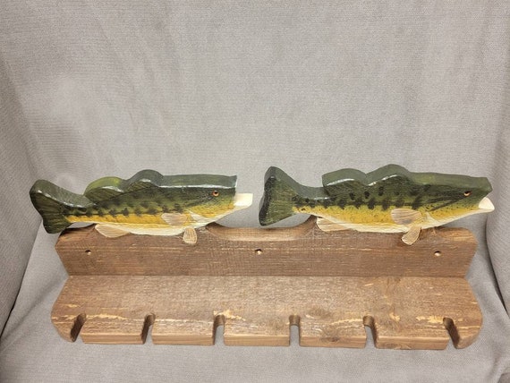 wood large mouth bass fishing rod holder Father's Day Gift The solid pine construction and skip Wooden Large Mouth Bass Fishing