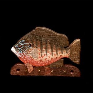 Hand carved Sunfish key rack with 4 hooks, can also order left or right faceing