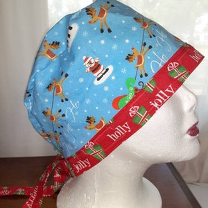 Santa and Rudolph Surgical Scrub Cap