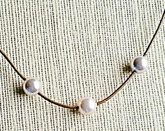 Leather and Pearl choker necklace