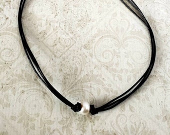 Colar de pérolas de couro conversível, laço ajustável, joias boho
