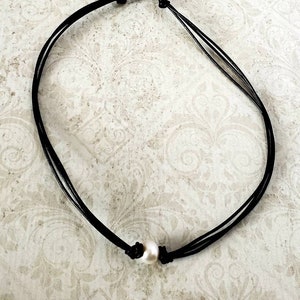 Convertible Triple Strand Leather White Real Pearl necklace, Gift of leather 3rd Anniversary gift