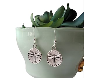 Dragonfly earrings, silver dragon flies
