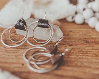 Leather Hoop Earrings: Mixed Metal Boho Cowgirl Style