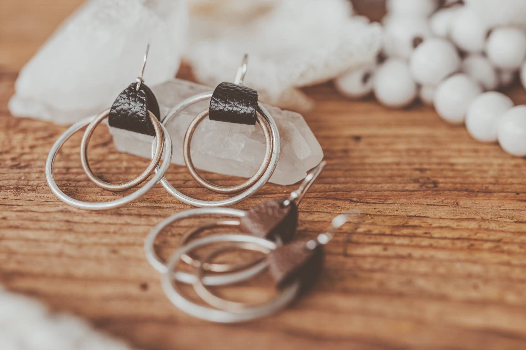 Leather on sale hoop earrings