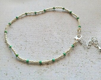 Handcess - Cavigliere Boho a 3 fili con turchesi, medagliette dorate, perline; da spiaggia, per donne e ragazze