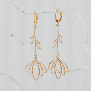 Lotus Flower dangly earring Gold or Silver, Zen Yoga gift for her