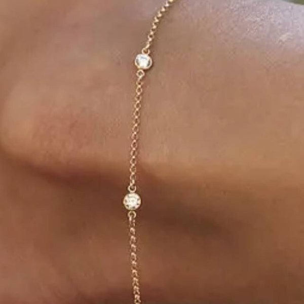 Crystal stations Gold adjustable Anklet, Summer beach jewelry
