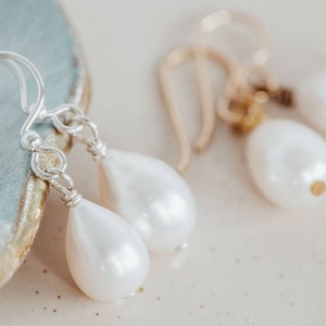Teardrop pearl ear earrings, Bridal & Bridesmaid earring