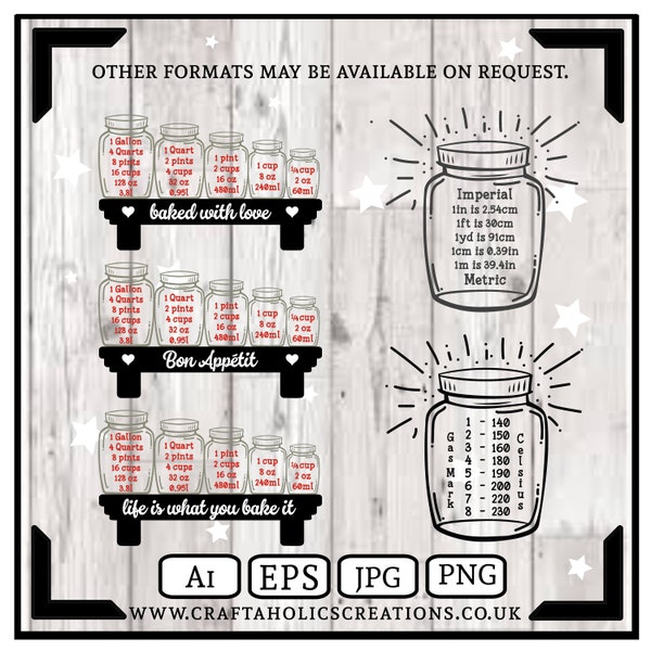 Printable Mason Jar Conversion  Collection....Ai EPS JPG PNG.....Digital Download