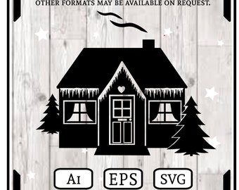 Winter Cottage Topper.....Ai EPS SVG....Digital Download